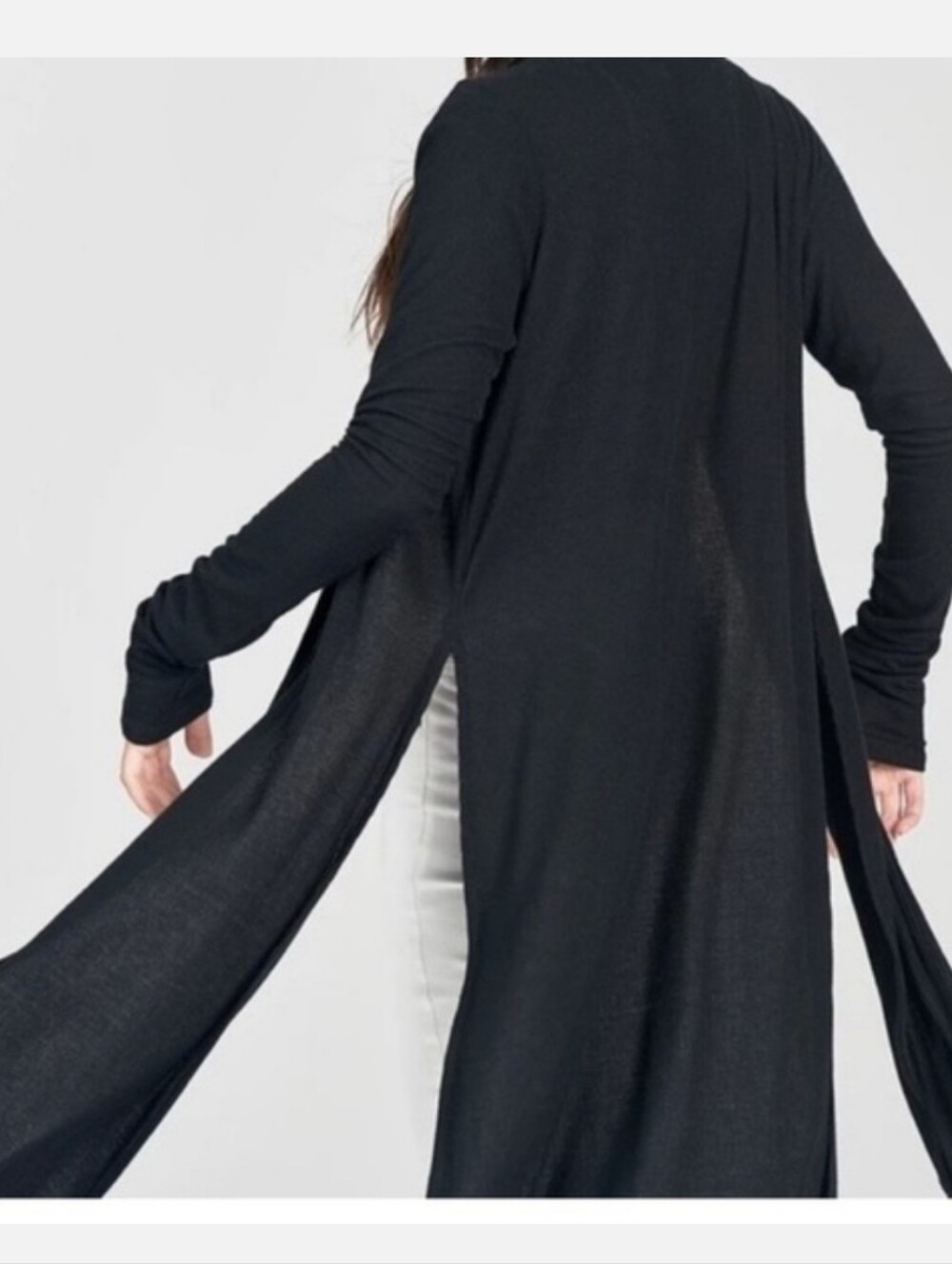 Joah Brown Luna Side Slit Black Rib Knit Cardigan Long Sleeve Women's S/M - Picture 2 of 9
